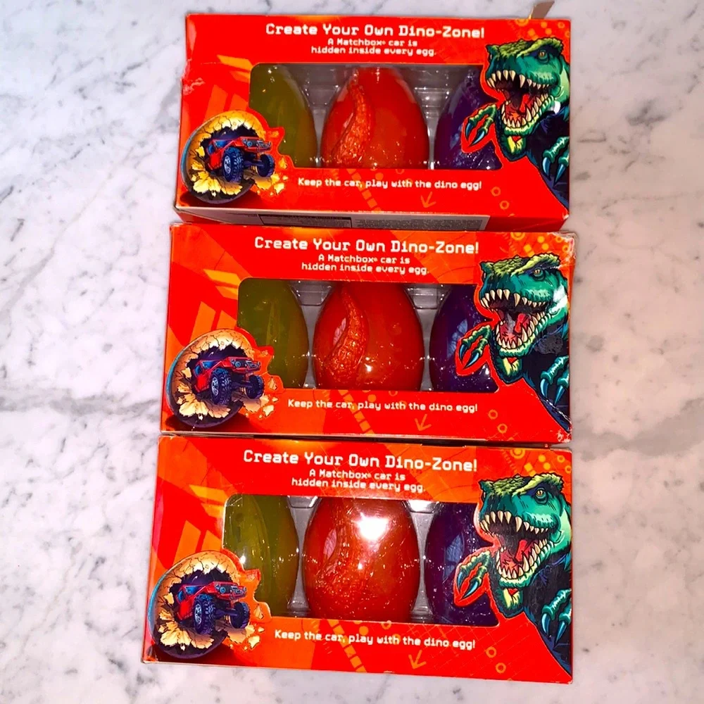Matchbox Creature Cars with 3 Dino Eggs and 3 Die-Cast Cars, Bundle of 3
